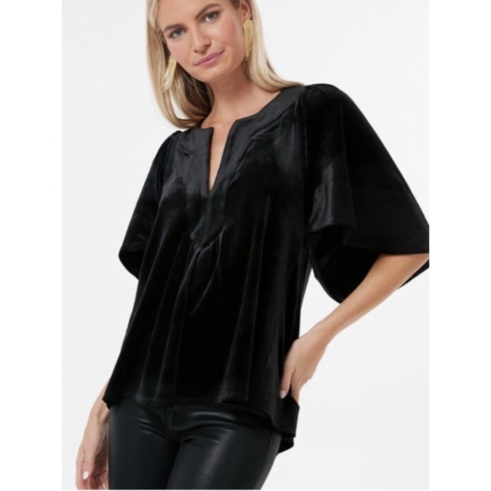 Tuckernuck Pomander Plac Black Finley Velvet Luxe Flutter Sleeve Tops Size M